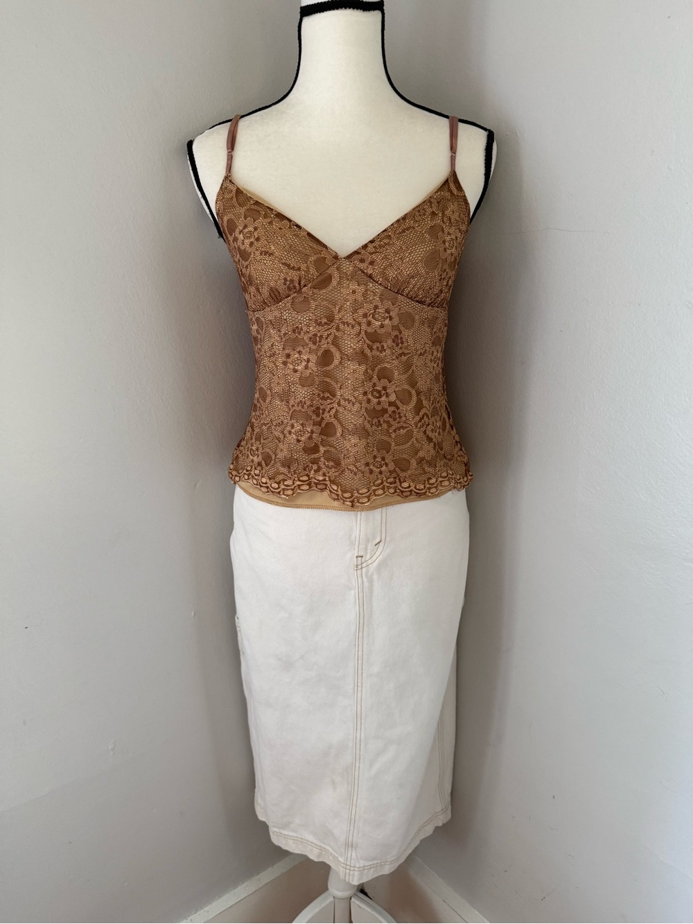 Levi's White Cream Denim Straight Midi Skirt Carpenter Utility Size 27